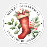 Personalized, Merry Christmas Festive Stocking  Classic Round Sticker