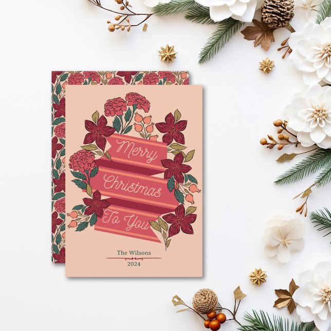 Personalized Merry Christmas Floral Holiday Card (Creator Uploaded)