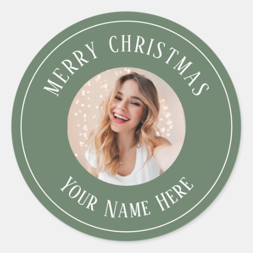 Personalized Merry Christmas for cards photo Classic Round Sticker