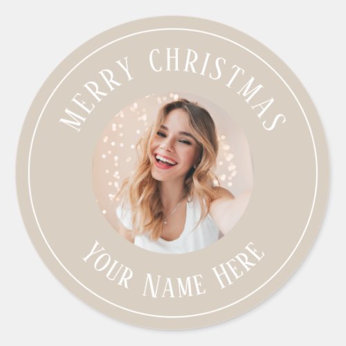 Personalized Merry Christmas for cards photo Classic Round Sticker