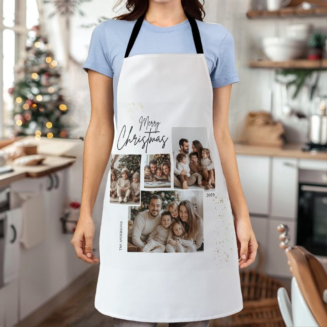 "Personalized Merry Christmas Four-Photo Collage  Apron (Creator Uploaded)