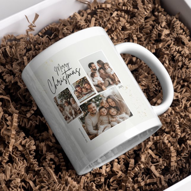 "Personalized Merry Christmas Four-Photo Collage  Coffee Mug (Creator Uploaded)