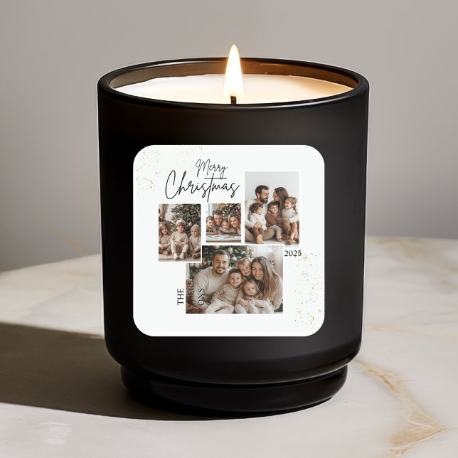 "Personalized Merry Christmas Four-Photo Collage  Square Sticker (Creator Uploaded)