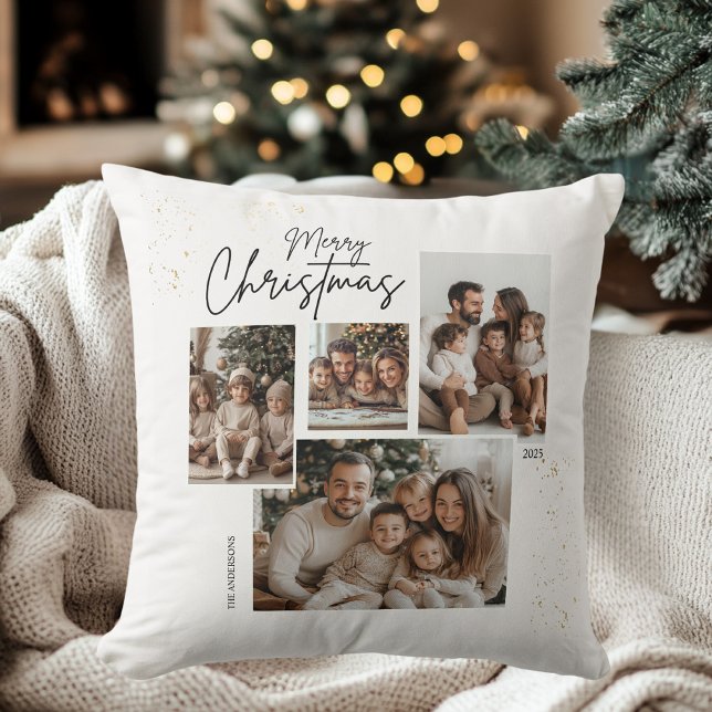 "Personalized Merry Christmas Four-Photo Collage  Throw Pillow (Creator Uploaded)