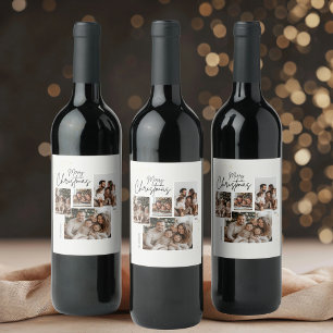 "Personalized Merry Christmas Four-Photo Collage Wine Label