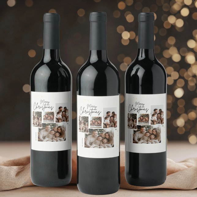"Personalized Merry Christmas Four-Photo Collage  Wine Label (Creator Uploaded)
