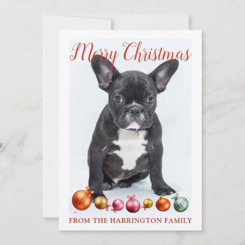 Personalized Merry Christmas French Bulldog Puppy Holiday Card