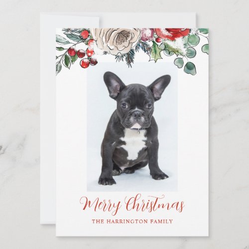 Personalized Merry Christmas French Bulldog Puppy Holiday Card