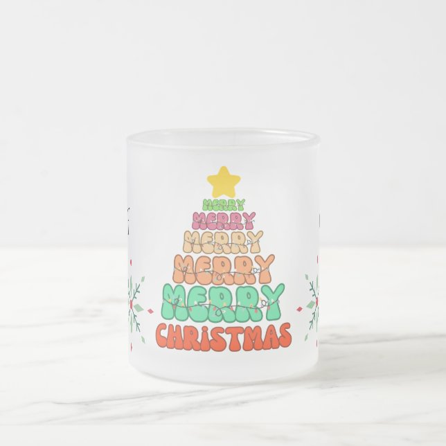 Personalized Merry Christmas  Frosted Glass Coffee Mug (Center)