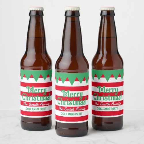 Personalized Merry Christmas funny elf suit Beer Bottle Label