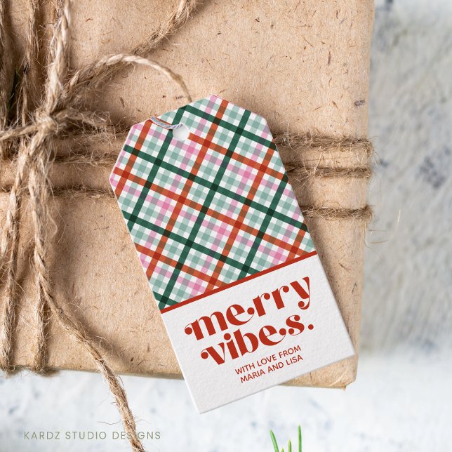 Personalized Merry Christmas Gingham Gift Tag (Christmas gift tags, add your name and wish someone many merry vibes this holiday season.)