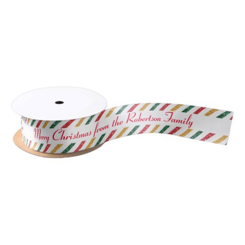 Personalized Merry Christmas Glitter Air Mail Satin Ribbon