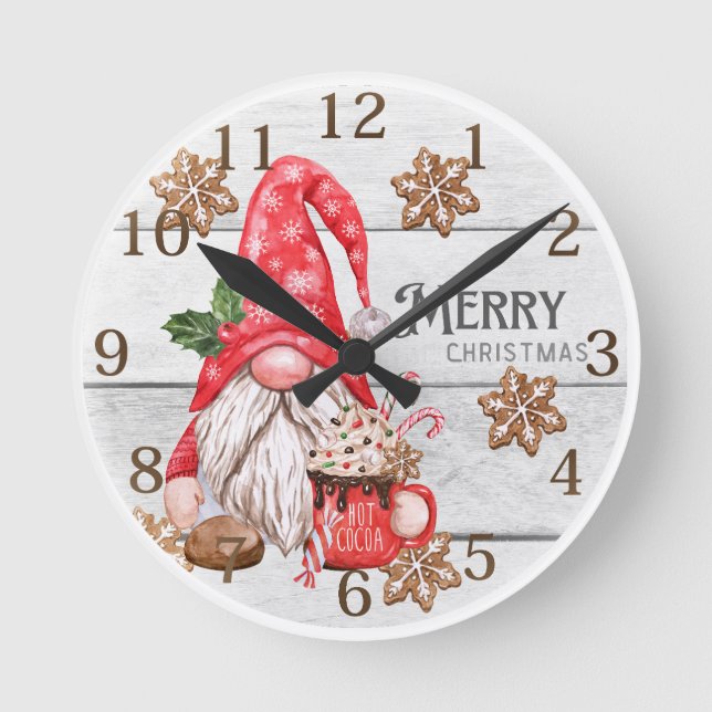 Personalized Merry Christmas Gnome Wall Clock (Front)