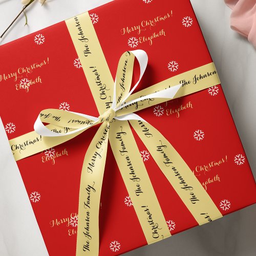 Personalized Merry Christmas Gold Black Gift Wrap Satin Ribbon