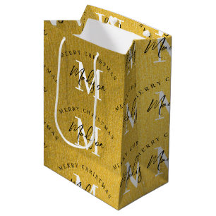Personalized Merry Christmas Gold Foil Monogram Medium Gift Bag