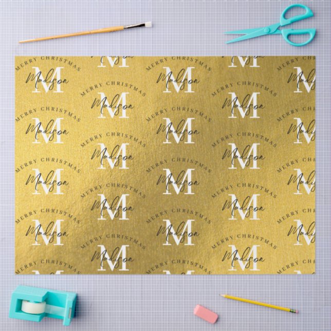 Personalized Merry Christmas Gold Foil Monogram  Tissue Paper (Craft)