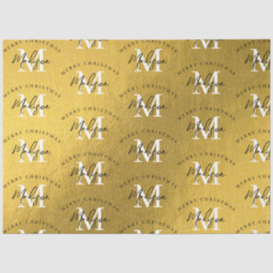 Personalized Merry Christmas Gold Foil Monogram Tissue Paper