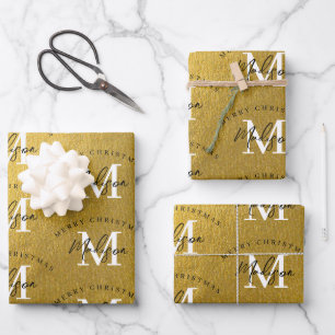 Personalized Merry Christmas Gold Foil Monogram  Wrapping Paper Sheets