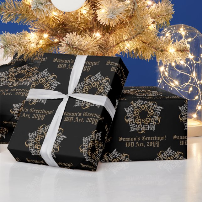 Personalized Merry Christmas Gold Silver Black Wrapping Paper (Holidays)