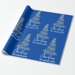 Personalized Merry Christmas Gold Tree Blue Wrapping Paper<br><div class="desc">Lovely Personalized Merry Christmas Holiday tree in faux gold color with star on blue background. Add your family name. Perfect for those gifts!</div>