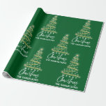 Personalized Merry Christmas Gold Tree Green Wrapping Paper<br><div class="desc">Lovely Personalized Merry Christmas Holiday tree in faux gold color with star on green background. Add your family name. Perfect for those gifts!</div>