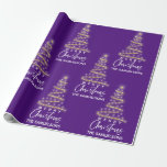 Personalized Merry Christmas Gold Tree Purple Wrapping Paper<br><div class="desc">Lovely Personalized Merry Christmas Holiday tree in faux gold color with star on purple background. Add your family name. Perfect for those gifts!</div>