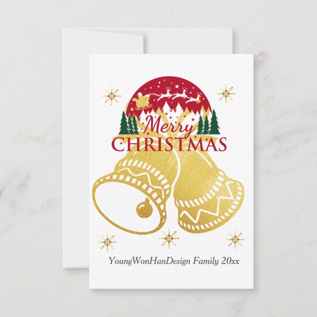 personalized Merry Christmas Golden Bell Card (Front)