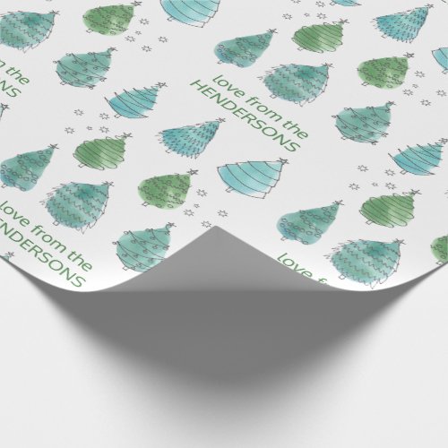 Personalized Merry Christmas Green Pine Trees  Wrapping Paper