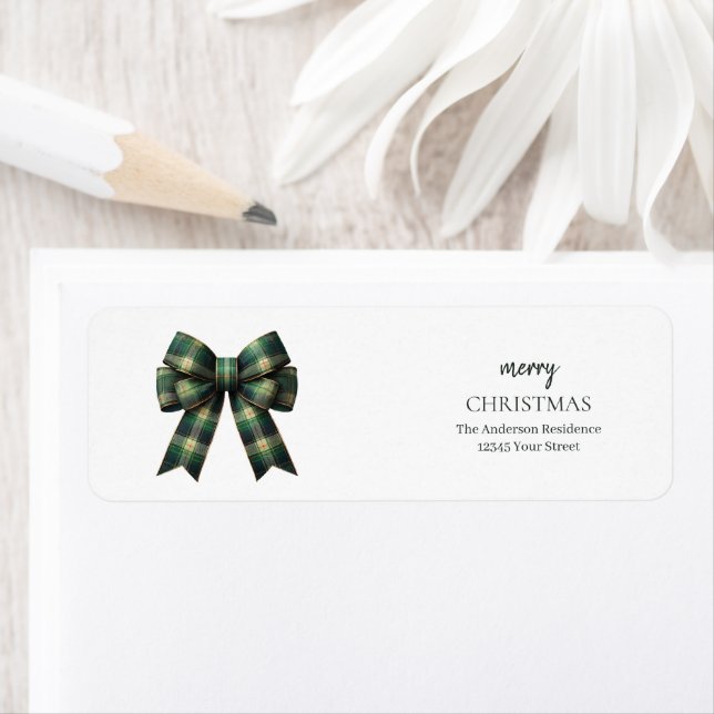 Personalized Merry Christmas | Green Plaid Bow Label (Insitu)
