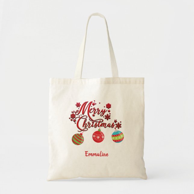 Personalized Merry Christmas Hanging Ornaments  Tote Bag (Front)