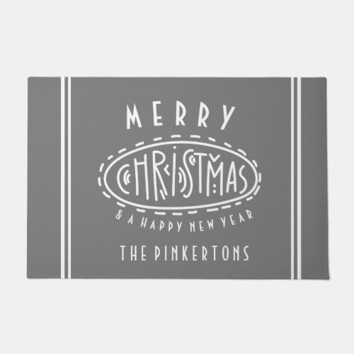 Personalized Merry Christmas Happy New Year gray Doormat