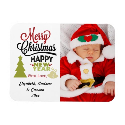 Personalized Merry Christmas Happy New Year Photo Magnet