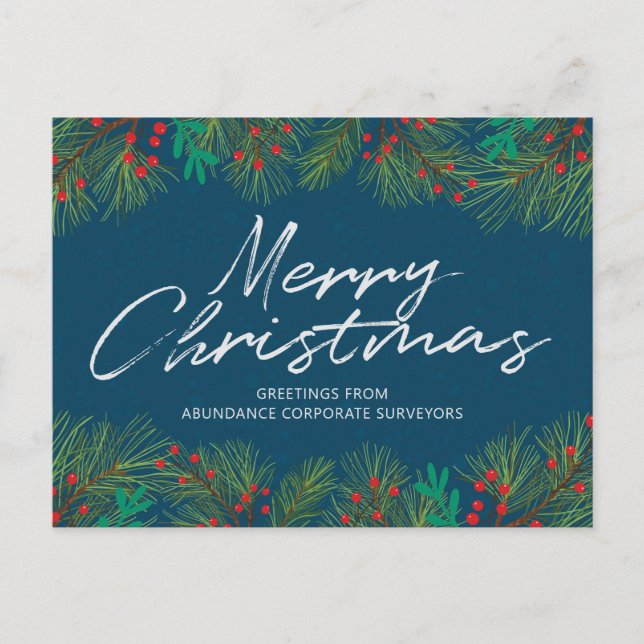 Personalized Merry Christmas Holly and Berries Holiday Postcard (Front)