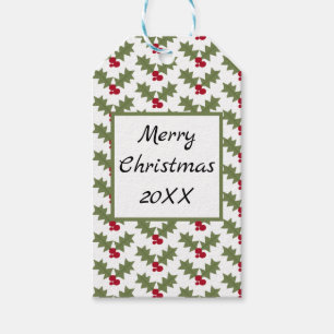 Personalized Merry Christmas Holly Red and Green Gift Tags