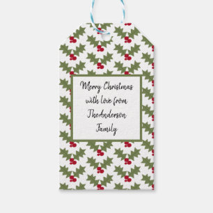 Personalized Merry Christmas Holly Red and Green Gift Tags