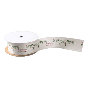 Personalized Merry Christmas Holly Satin Ribbon