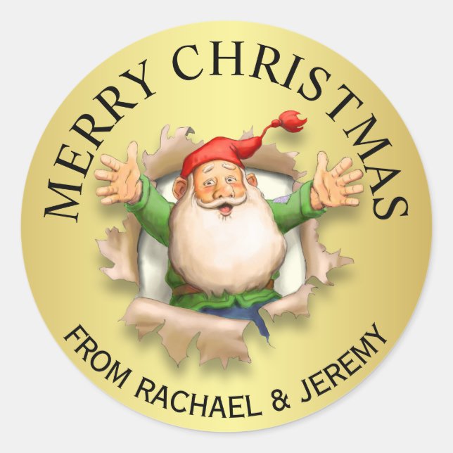 Personalized Merry Christmas Jolly Santa Classic Round Sticker (Front)