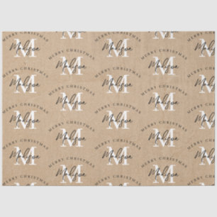 Personalized Merry Christmas Kraft Monogram Tissue Paper