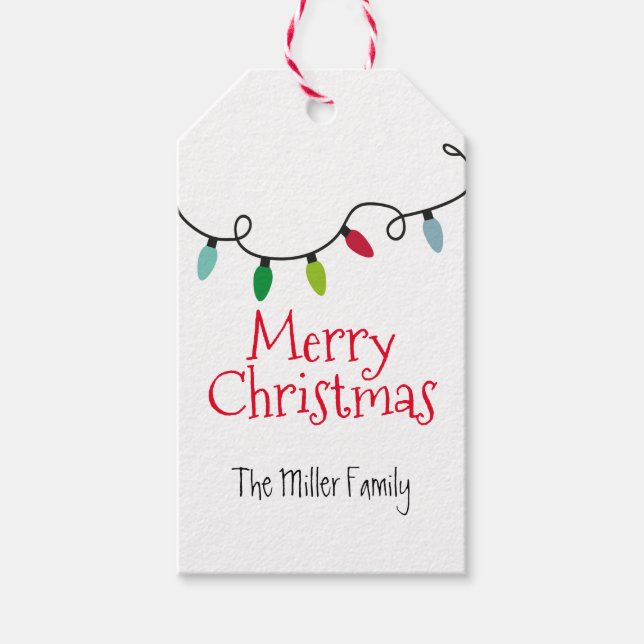 Personalized Merry Christmas Lights Gift Tags (Front)