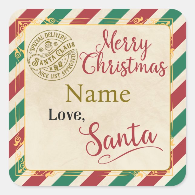 Personalized "Merry Christmas Love Santa" Label (Front)