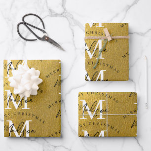 Personalized Merry Christmas Luxury Gold Monogram Wrapping Paper Sheets