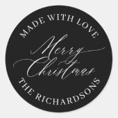 Personalized Merry Christmas Made With Love Black Classic Round Sticker (Front)
