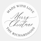 Personalized Merry Christmas Made With Love White Classic Round Sticker (Front)