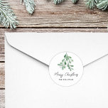 Personalized Merry Christmas Mistletoe Classic Round Sticker<br><div class="desc">These festive stickers are decorated with watercolor mistletoe and say Merry Christmas in stylish script typography.
Easily customizable.
Original Watercolour © Michele Davies.</div>