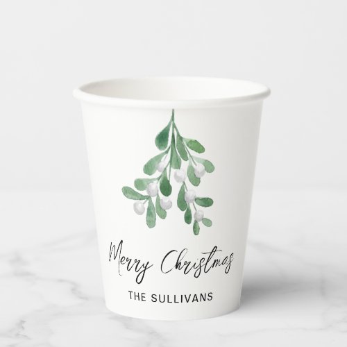 Personalized Merry Christmas Mistletoe Paper Cups