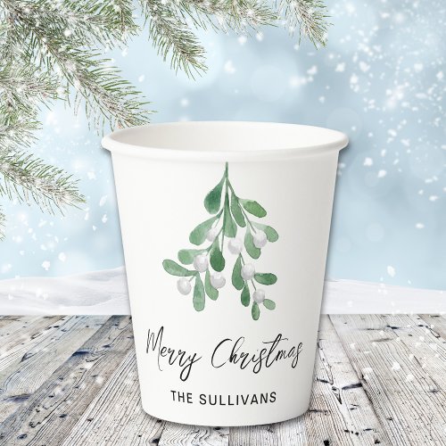 Personalized Merry Christmas Mistletoe Paper Cups