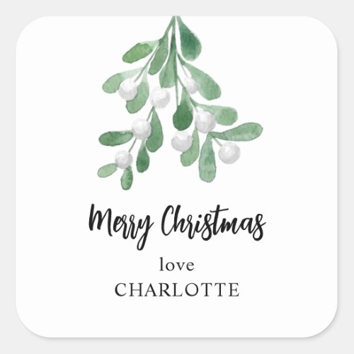 Personalized Merry Christmas Mistletoe Square Sticker