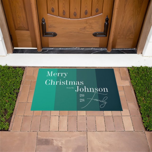 Personalized Merry Christmas Modern Typography Doormat (Outdoor)