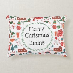 Personalized Merry Christmas Name Holiday Pillow