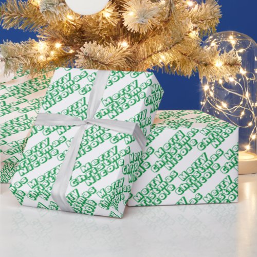 Personalized Merry Christmas Name White and Green Wrapping Paper